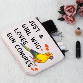 G2TUP Sun Conure Lover Gift Who Loves Sun Conures Makeup Bag Sun Conure Mom Cosmetic Bag Parrot Birds Lover Gift Zipper Travel Bag (Loves Sun Conures White Bag)