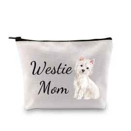 G2TUP Westie Lover Gift Westie Mom Makeup Bag West Highland Terrier Dog Owner Cosmetic Bag Dog Mom Pet Lover Gift Zipper Travel Bag (Westie Mom White Bag)