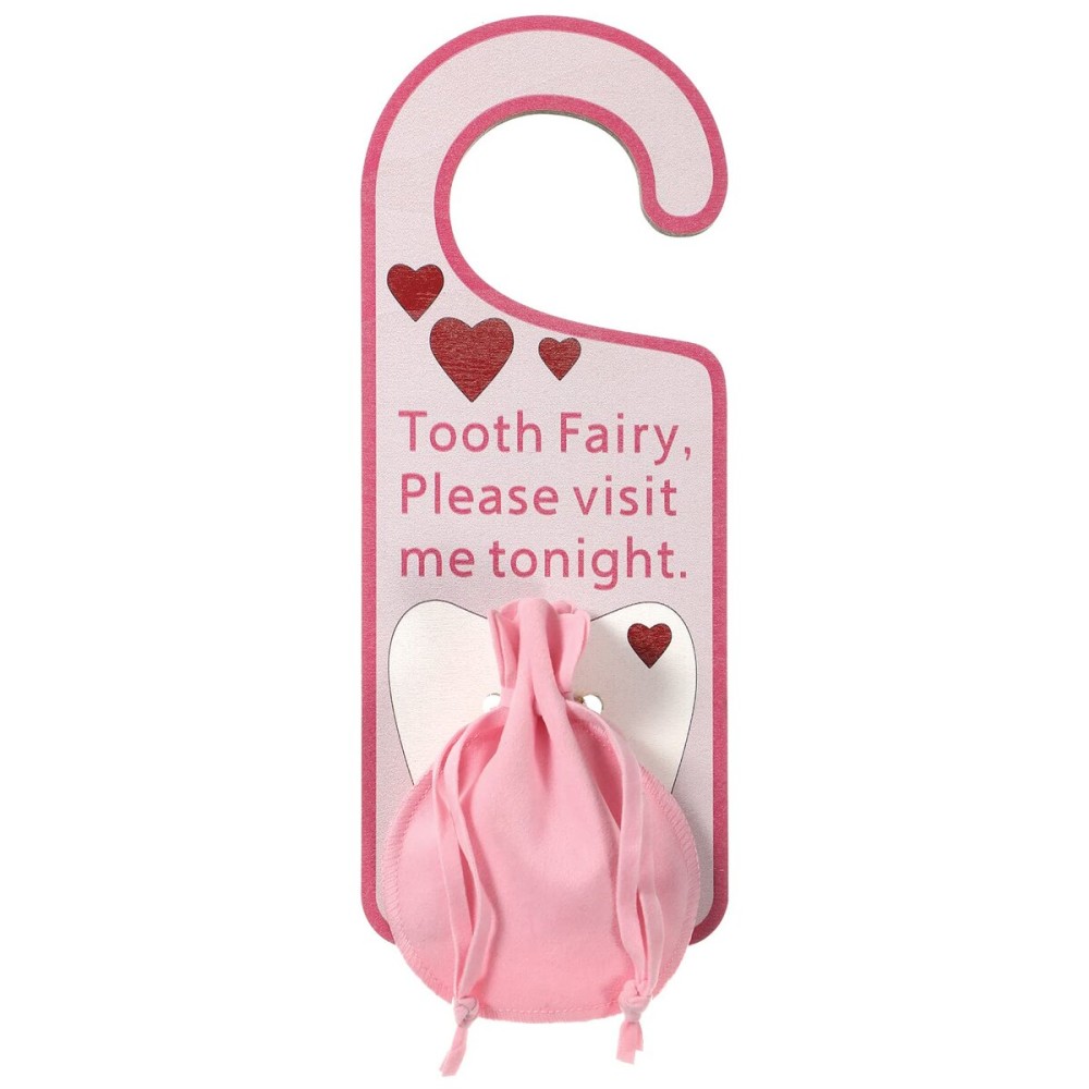 Qunclay Tooth Fairy Tooth Holder Fairy Door Hanger Bag Baby Teeth Keepsake Container for Lost Teeth Kids Boys Girl Milk Encourage Gift(Cute Style)