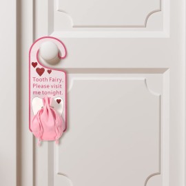 Qunclay Tooth Fairy Tooth Holder Fairy Door Hanger Bag Baby Teeth Keepsake Container for Lost Teeth Kids Boys Girl Milk Encourage Gift(Cute Style)