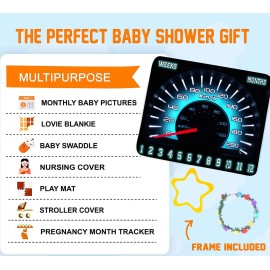 Racing Car Baby Monthly Milestone Blanket, Rally Speedometer,48x40in Soft Flannel, Newborn Mom Gifts, Baby Shower Age Growth Tracker with Bonus Maker BTLSSS43