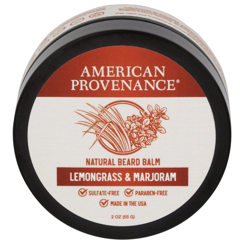 American Provenance Premium Natural Beard and Mustache Balm for Men with Shea Butter, Jojoba Oil, Argan Oil - Grooming Balm that Conditions, Moisturizes and Strenthens Beards and Mustaches of Any Length | Lemongrass & Marjoram, 2 oz (Pack of 1)