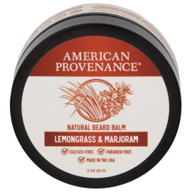 American Provenance Premium Natural Beard and Mustache Balm for Men with Shea Butter, Jojoba Oil, Argan Oil - Grooming Balm that Conditions, Moisturizes and Strenthens Beards and Mustaches of Any Length | Lemongrass & Marjoram, 2 oz (Pack of 1)