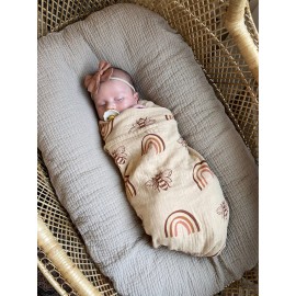 Leyl&Ari Muslin Baby Swaddle Blanket 100% Organic Cotton Receiving Wrap (Rainbow & Bee)