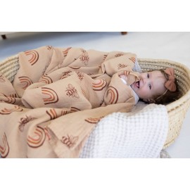 Leyl&Ari Muslin Baby Swaddle Blanket 100% Organic Cotton Receiving Wrap (Rainbow & Bee)