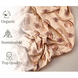 Leyl&Ari Muslin Baby Swaddle Blanket 100% Organic Cotton Receiving Wrap (Rainbow & Bee)