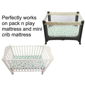 Pack n Play Sheets 2 Pack for Baby Unisex, Stretchy Jersey Knitted Portable Mini Crib Sheets Playard Mattress Cover for Baby Boys and Girls, Watercolor Green Botanical Leaf