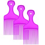 Lurrose Wide Tooth Comb Hair Pick Comb, 3PCS Afro Hair Pick Comb, Plastic Wide Hair Pick Comb, Portable Styling Hair Comb, Hairdressing Styling Tool for Natural Curly Hair, Purple Hair Styling Tools