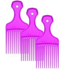 Lurrose Wide Tooth Comb Hair Pick Comb, 3PCS Afro Hair Pick Comb, Plastic Wide Hair Pick Comb, Portable Styling Hair Comb, Hairdressing Styling Tool for Natural Curly Hair, Purple Hair Styling Tools