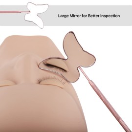 Miuffue Cute Butterfly Lash Mirror, Stainless Steel Detachable Eyelash Makeup Mirror, Lash Extension Supplies, Pink