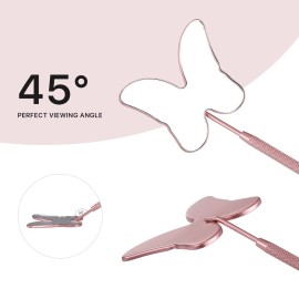 Miuffue Cute Butterfly Lash Mirror, Stainless Steel Detachable Eyelash Makeup Mirror, Lash Extension Supplies, Pink