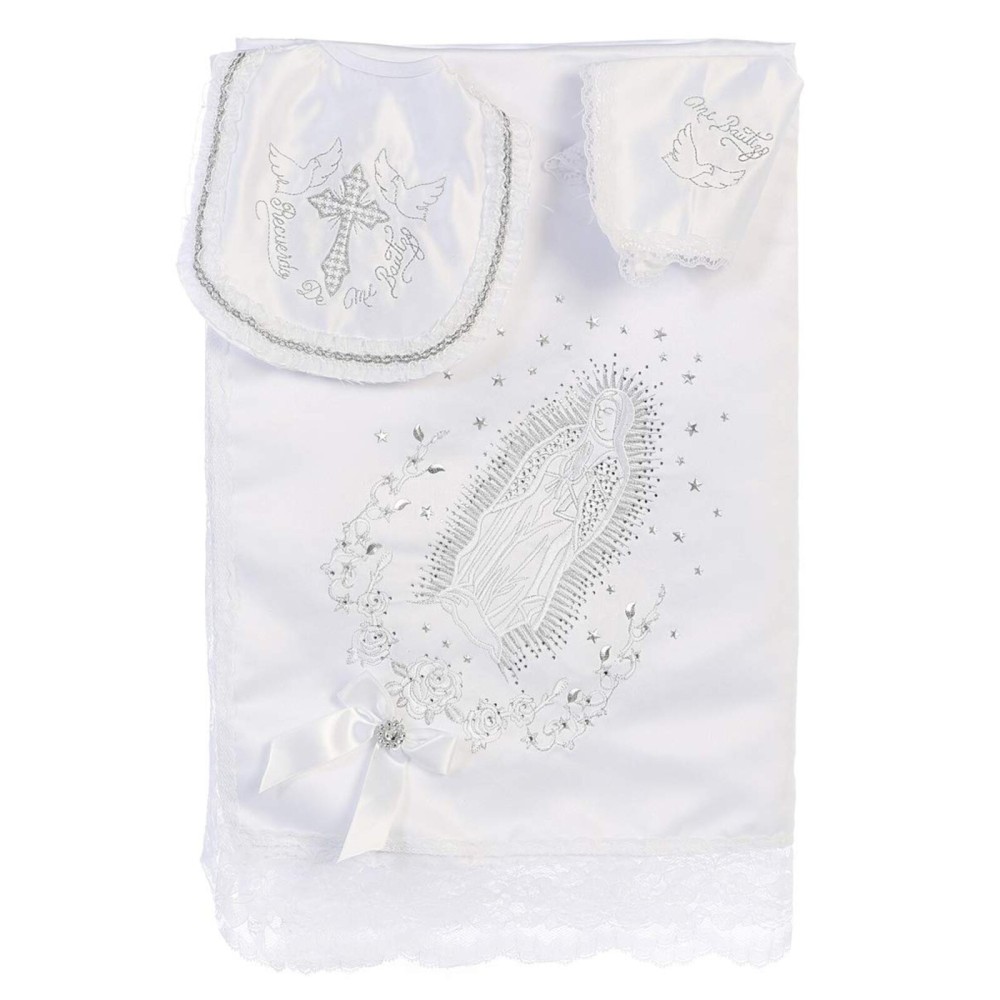 iGirlDress Baby Boy Girl Christening Baptism Unisex Infant Embroidered White Satin Blanket Maria 3 English
