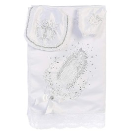 iGirlDress Baby Boy Girl Christening Baptism Unisex Infant Embroidered White Satin Blanket Maria 3 English