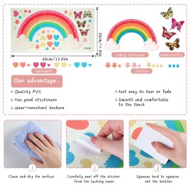 Glow in The Dark Large Rainbow Wall Decals Removable Star Butterfly Heart Sticker Glowing Rainbow Wallpaper Watercolor Vinyl Sticker for Nursery Teen Bedroom Decoration