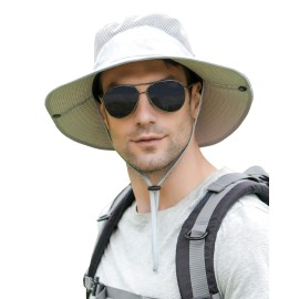 Koreshion Mens Womens Sun Hat Wide Brim Breathable Mesh UPF 50+ Bucket Hat Waterproof Fishing Hat Quick-Drying Safari Hat Foldable Boonie Cap Outdoor Sun Protection Cap Light Gray
