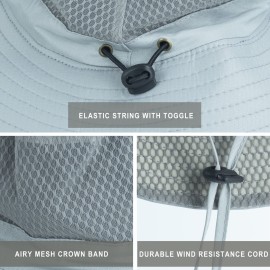 Koreshion Mens Womens Sun Hat Wide Brim Breathable Mesh UPF 50+ Bucket Hat Waterproof Fishing Hat Quick-Drying Safari Hat Foldable Boonie Cap Outdoor Sun Protection Cap Light Gray
