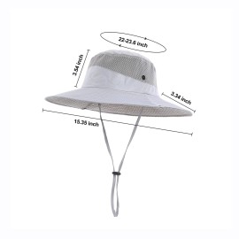 Koreshion Mens Womens Sun Hat Wide Brim Breathable Mesh UPF 50+ Bucket Hat Waterproof Fishing Hat Quick-Drying Safari Hat Foldable Boonie Cap Outdoor Sun Protection Cap Light Gray