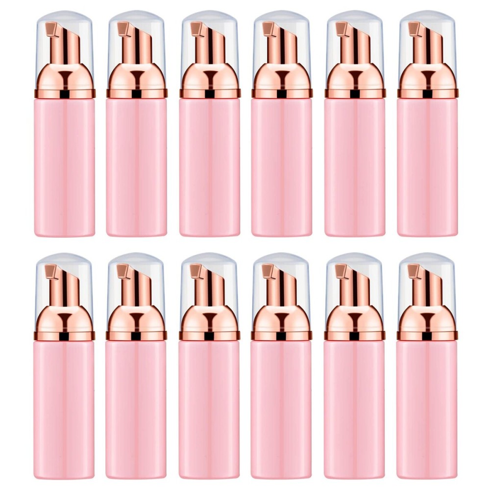 Lil Ray 2 Oz Empty Pink Foam Pump Bottle, Travel Foamer Soap Dispenser for Lash Shampoo, Hand Soap, Foaming Cleaner(Rose Gold Pump, 12 PCS)
