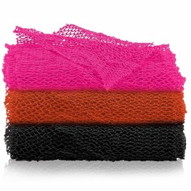 3 Pieces African Net Sponge African Long Loofah Exfoliating Washcloth,Bath Scrubber for Bath and ShowerPorous Wash Back Exfoliating Scrubber Skin Smoother Bath Sponges for Daily UseBlack Orange Pink