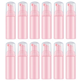 Lil Ray 2 Oz Empty Pink Foam Pump Bottle, Travel Foamer Soap Dispenser for Lash Shampoo, Hand Soap, Foaming Cleaner(Pink Pump, 12 PCS)