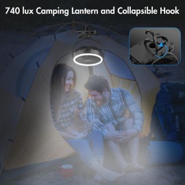 GRANDFAST Rechargeable Camping Fan, Battery Operated with Timer, Powerful Airflow Portable Fan, Strong Clip with Light & Hook for Camping Outdoor Travel BBQ Hurricane Power Outage
