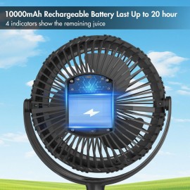 GRANDFAST Rechargeable Camping Fan, Battery Operated with Timer, Powerful Airflow Portable Fan, Strong Clip with Light & Hook for Camping Outdoor Travel BBQ Hurricane Power Outage