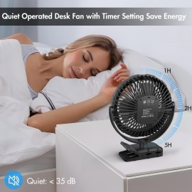GRANDFAST Rechargeable Camping Fan, Battery Operated with Timer, Powerful Airflow Portable Fan, Strong Clip with Light & Hook for Camping Outdoor Travel BBQ Hurricane Power Outage