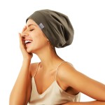 ELIHAIR Beanie Sleep Hats Bonnet for Night Sleeping Cap Silky Lined Satin Bonnet with Adjustable Elastic Band for Women Girls Curly Frizzy Hair Cover(Regular Brownish Green)