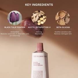 SERUMKIND Black Blossom Hand Serum - Nourishing Hand Cream for Dry, Cracked Hands with Black Tulip Powder - Smoothen and Soften Rough Skin Texture - Vegan, Cruelty Free - 1.69oz.