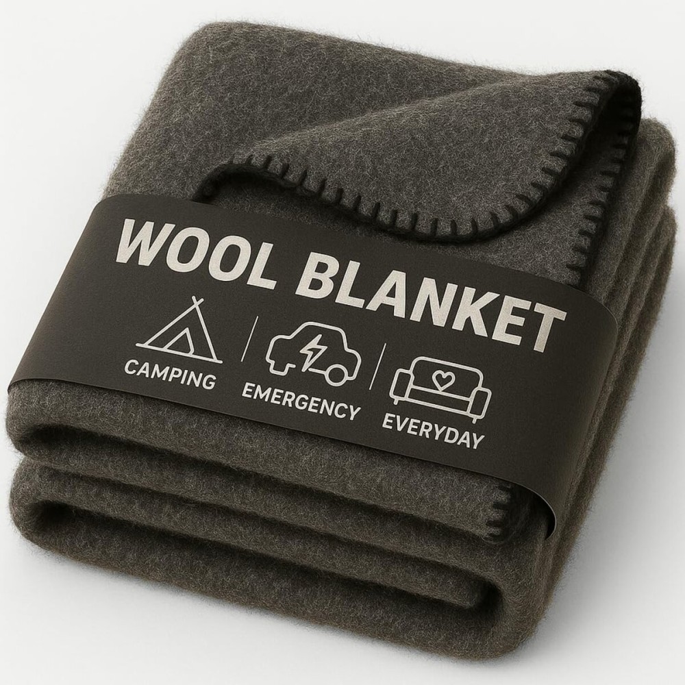 Wool Camping Blanket - 70% Wool Heavy-Duty Military Style Throw, Warm & Washable, Fire Retardant Cover for Emergency, Survival & Outdoor Use - Perfect for Camping, Car, Home & Hiking, Grey 66x90