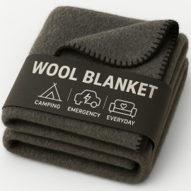 Wool Camping Blanket - 70% Wool Heavy-Duty Military Style Throw, Warm & Washable, Fire Retardant Cover for Emergency, Survival & Outdoor Use - Perfect for Camping, Car, Home & Hiking, Grey 66x90