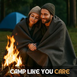 Wool Camping Blanket - 70% Wool Heavy-Duty Military Style Throw, Warm & Washable, Fire Retardant Cover for Emergency, Survival & Outdoor Use - Perfect for Camping, Car, Home & Hiking, Grey 66x90
