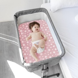 Bedside Sleeper Bassinet Sheets 2 Pack Compatible with Mika Micky & MiClassic & Milliard Bassinet, Fit Most Bedside Sleeper Bassinet Mattress, Pink&White
