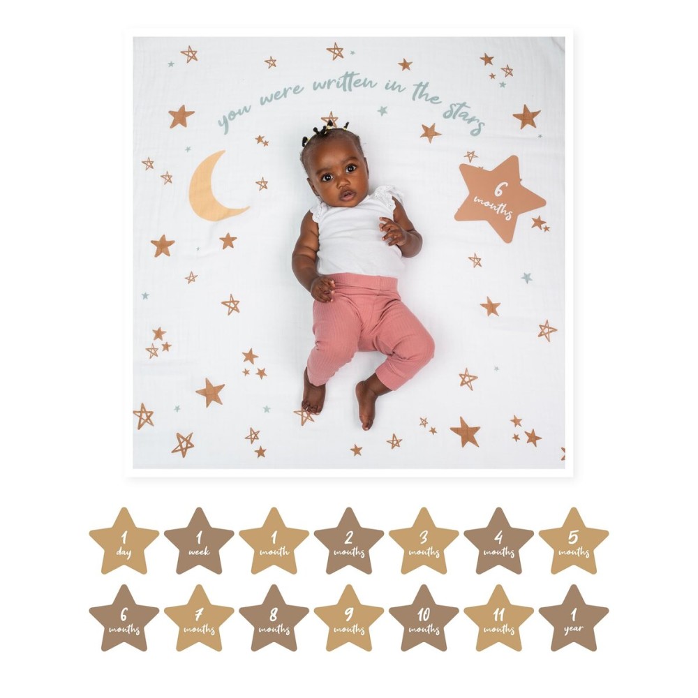 lulujo Babys First Year Milestone Blanket and Card Set | 40in x 40in (Written in The Stars)