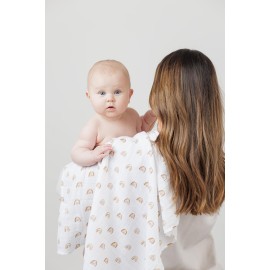 lulujo Baby Receiving Blanket| Unisex Softest 100% Cotton Muslin Blanket| Neutral Receiving Blanket for Girls & Boys | 28in x 28in | Baby Gift| Rainbow
