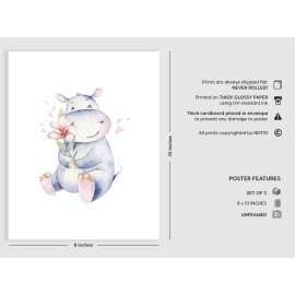Nistio Hippo Nursery Wall Art, Hippopotamus Baby Room Poster, Cute Family Nursery Wall Art, Play Room Decoration, Nursery Room Decor, Hippo Family Print Set, Unframed, Set of 3 Prints, 8x10