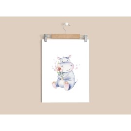Nistio Hippo Nursery Wall Art, Hippopotamus Baby Room Poster, Cute Family Nursery Wall Art, Play Room Decoration, Nursery Room Decor, Hippo Family Print Set, Unframed, Set of 3 Prints, 8x10