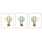 bumbleboo Nistio Hot Air Balloon Safari Animals Nursery Wall Prints, Play Room Decoration, Nursery Wall Art, Nursery Room Decor, Safari Animals Print Set, Unframed, Set of 3 Prints, 8x10