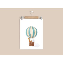bumbleboo Nistio Hot Air Balloon Safari Animals Nursery Wall Prints, Play Room Decoration, Nursery Wall Art, Nursery Room Decor, Safari Animals Print Set, Unframed, Set of 3 Prints, 8x10