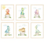bumbleboo Dinosaur Nursery Wall Prints, Play Room Decoration For Boy, Nursery Wall Art, Nursery Room Decor, Dinosaur Room Decor For Boys, Unframed, Set of 6 Prints, 8x10