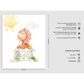 bumbleboo Dinosaur Nursery Wall Prints, Play Room Decoration For Boy, Nursery Wall Art, Nursery Room Decor, Dinosaur Room Decor For Boys, Unframed, Set of 6 Prints, 8x10