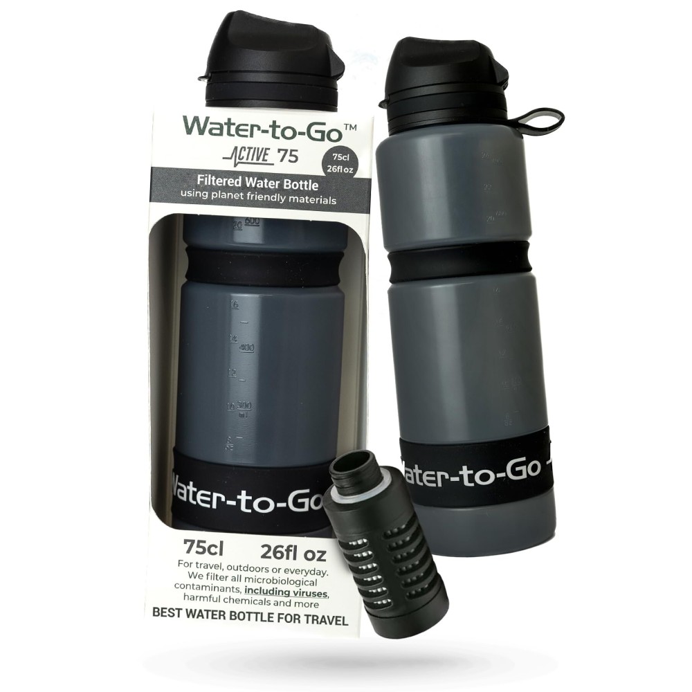 Water-to-Go Water Filter Bottle for Hiking Camping and Survival - 24oz/75cl Water Purifier Bottle for Safe Water Anywhere - Eco-Friendly Bioplastic, New Leak-Proof Lid, Filters Viruses