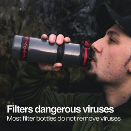 Water-to-Go Water Filter Bottle for Hiking Camping and Survival - 24oz/75cl Water Purifier Bottle for Safe Water Anywhere - Eco-Friendly Bioplastic, New Leak-Proof Lid, Filters Viruses