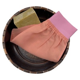 Feel Fine Turkish Exfoliating Mitt - 100% Natural Plant Silk Hammam Kese Glove for Men & Women | Handcrafted Skin Peeling Scrubber, Vegan Shower, Bath & Sauna Exfoliator (Salmon Pink &Light Pink)