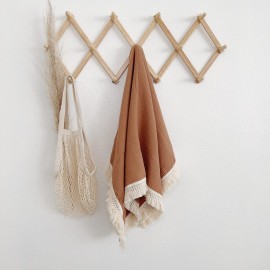 Muslin Cotton Baby Receiving Blanket with Fringe, Boho Bohemian Tassels, Nursery Decor, Boy or Girl Unisex Swaddle Wrap, Use as Throw or Nursing Fringed Blankets (Rust)