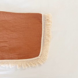 Muslin Cotton Baby Receiving Blanket with Fringe, Boho Bohemian Tassels, Nursery Decor, Boy or Girl Unisex Swaddle Wrap, Use as Throw or Nursing Fringed Blankets (Rust)