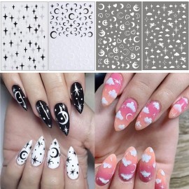 8 Sheets Cloud Moon Nail Stickers, 3D Black White Design Self-Adhesive Nail Art Decals,Flame Starlight Butterflies DIY Manicure Decorations for Women Girls 8 Sheets Cloud Moon Nail Stickers, 3D Black White Design Self-Adhesive Nail Art Decals,Flame Starlight Butterflies DIY Manicure Decorations for Women Girls