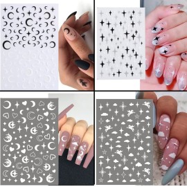 8 Sheets Cloud Moon Nail Stickers, 3D Black White Design Self-Adhesive Nail Art Decals,Flame Starlight Butterflies DIY Manicure Decorations for Women Girls 8 Sheets Cloud Moon Nail Stickers, 3D Black White Design Self-Adhesive Nail Art Decals,Flame Starlight Butterflies DIY Manicure Decorations for Women Girls