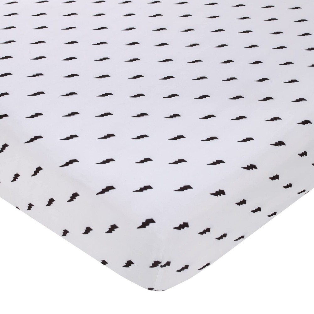 NoJo Lightning Bolt Black and White Nursery Fitted Crib Sheet