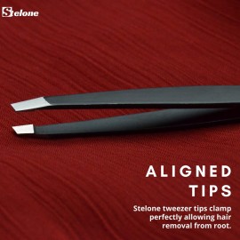 Stelone Tweezers for Eyebrows - Slant Tip Professional Stainless Steel Eyebrow Tweezers for Women & Men - Great Precision on Brow, Facial Hair & Ingrown Hair